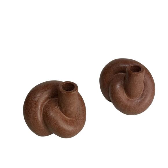 47 & Main Brown Knot Ceramic Modern Candle Holders Set of 2 Sculptural Decor - Picture 2 of 12